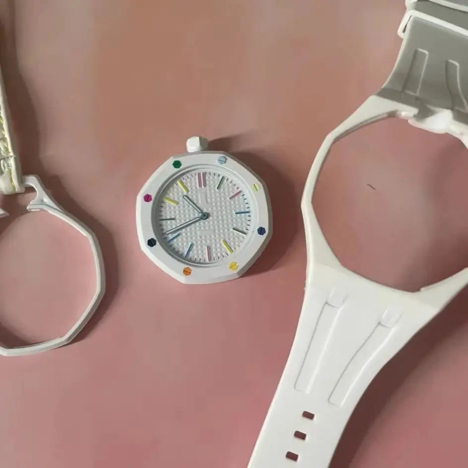 Montre Quartz Boîtier Octogonal Unisexe Bracelet Cuir Multicolore – CLEVI Paris