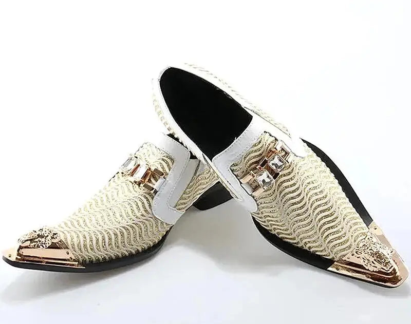 Brogue Homme Cuir Véritable Bout Pointu – Embout Métal & Cristaux, Fait Main, Grande Taille EU 36-49 – CLEVI Paris
