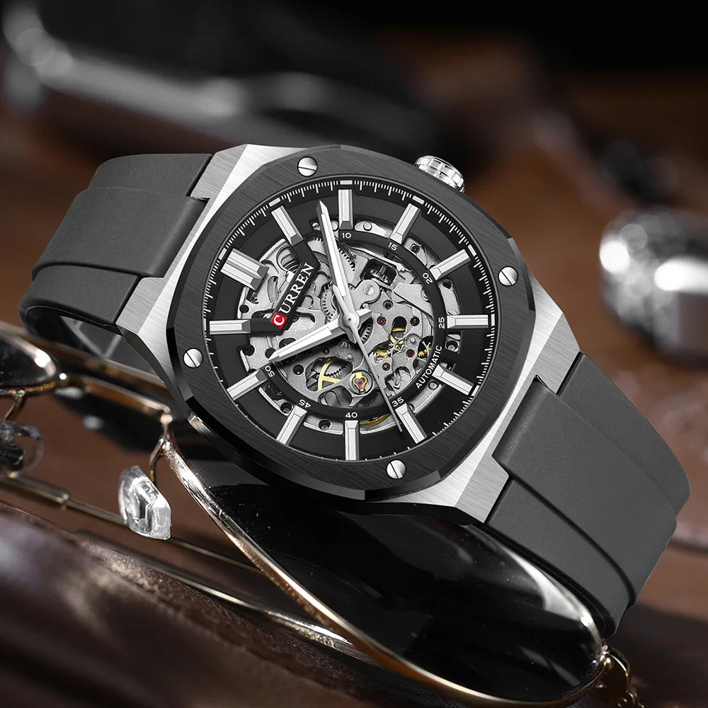 Montre Mécanique Automatique Homme CURREN 8485 – Cadran Squelette Silicone