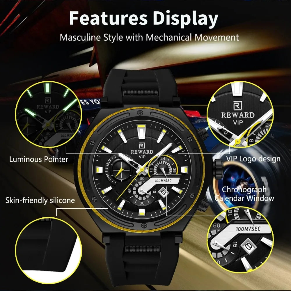 REWARD RD831508M Montre Homme Quartz Sport Ronde Chrono Calendrier Lumineux 30M – CLEVI Paris