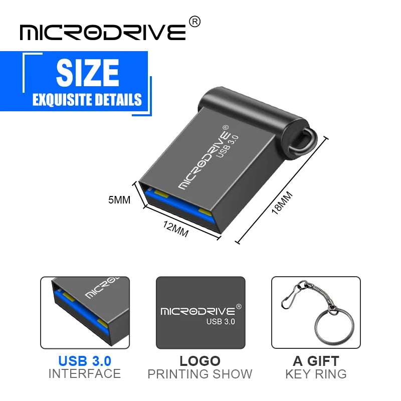 Clé USB 3.0 Mini MicroDrive 16Go 32Go 64Go 128Go Métal Argent Noir – CLEVI Paris
