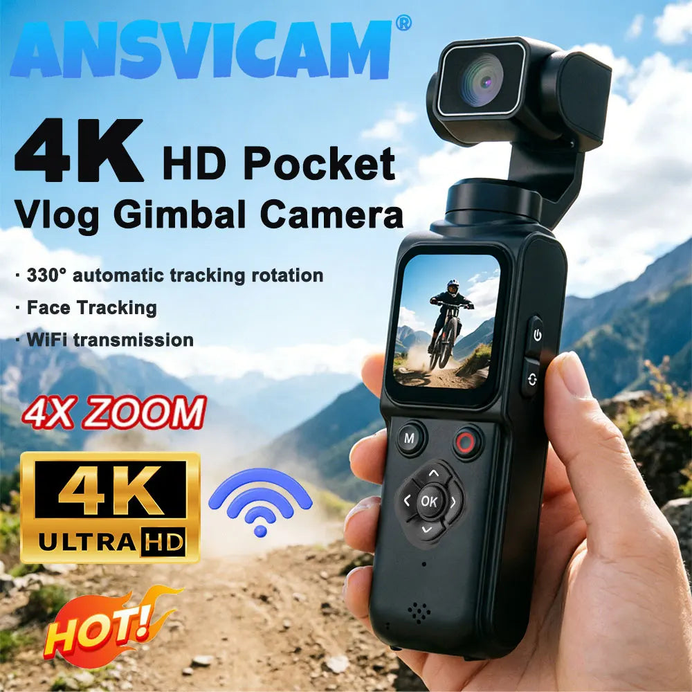 Caméra Vlog 4K WiFi ANSVICAM – Rotation 330°, Suivi Facial, Écran Tactile 1,72" – CLEVI Paris
