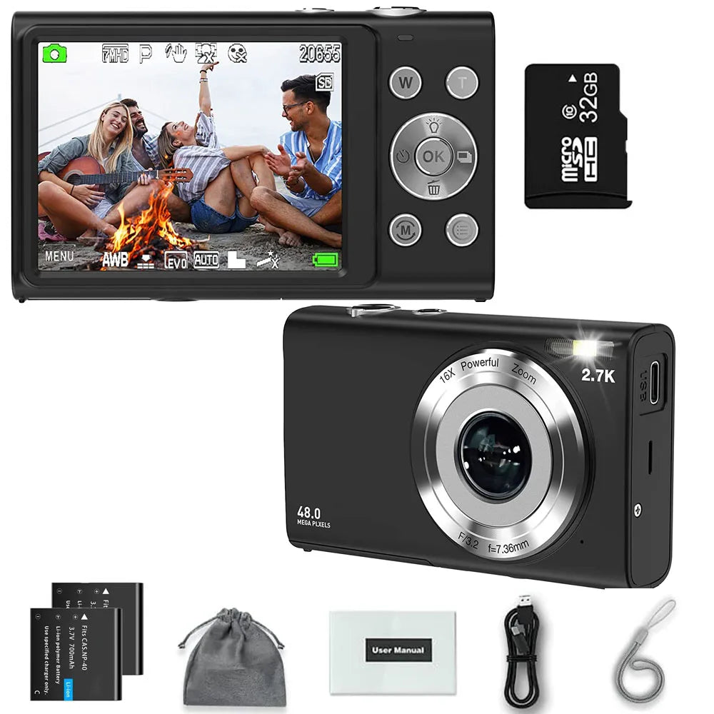 Appareil Photo Numérique 4K Autofocus 48MP – Écran 2,8", Zoom 16x, Carte 32Go en Option – Idéal Débutants & Enfants