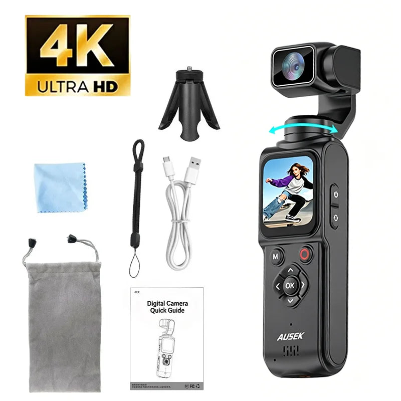 Action Cam 4K WiFi – Rotation 330°, Écran Tactile 1,72", Suivi de Visage, Vlog & Sport – CLEVI Paris