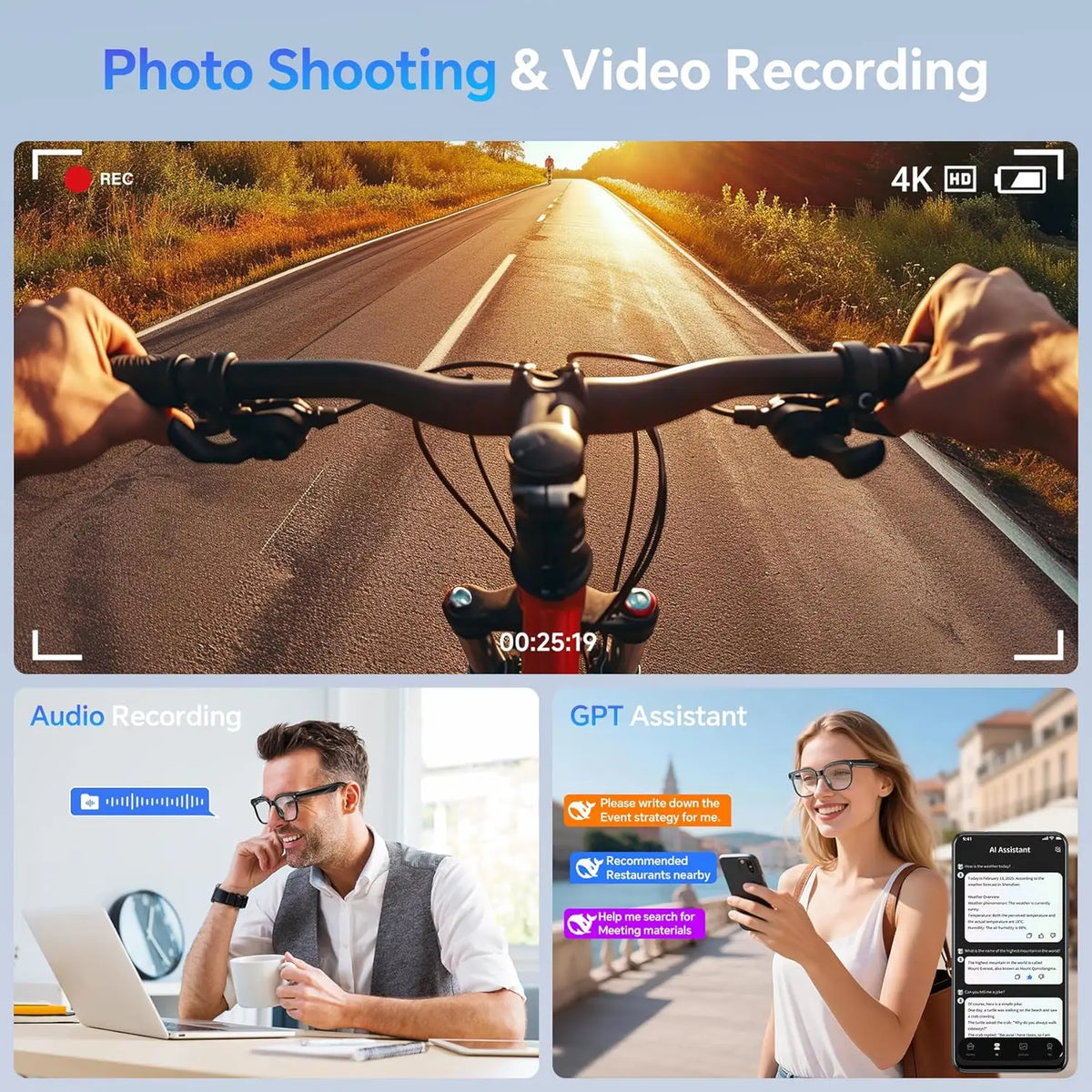 Lunettes connectées M02S vidéo 1080p – CLEVI Paris