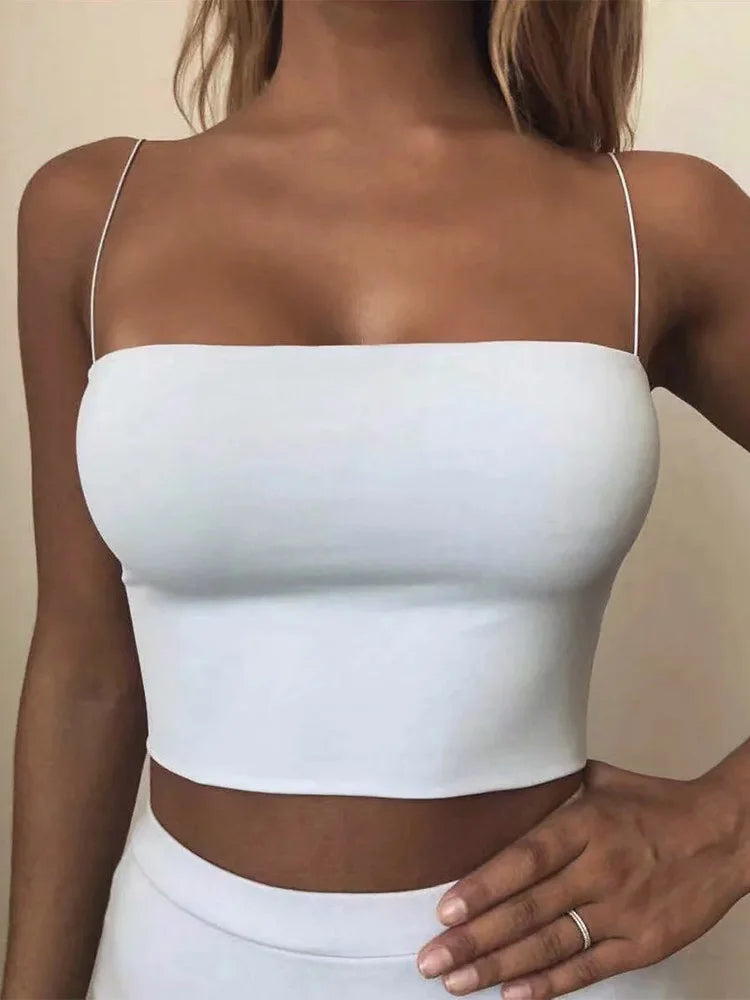 Crop Top Femme Sans Manches Élastique | Débardeur Court Polyester Été – CLEVI Paris