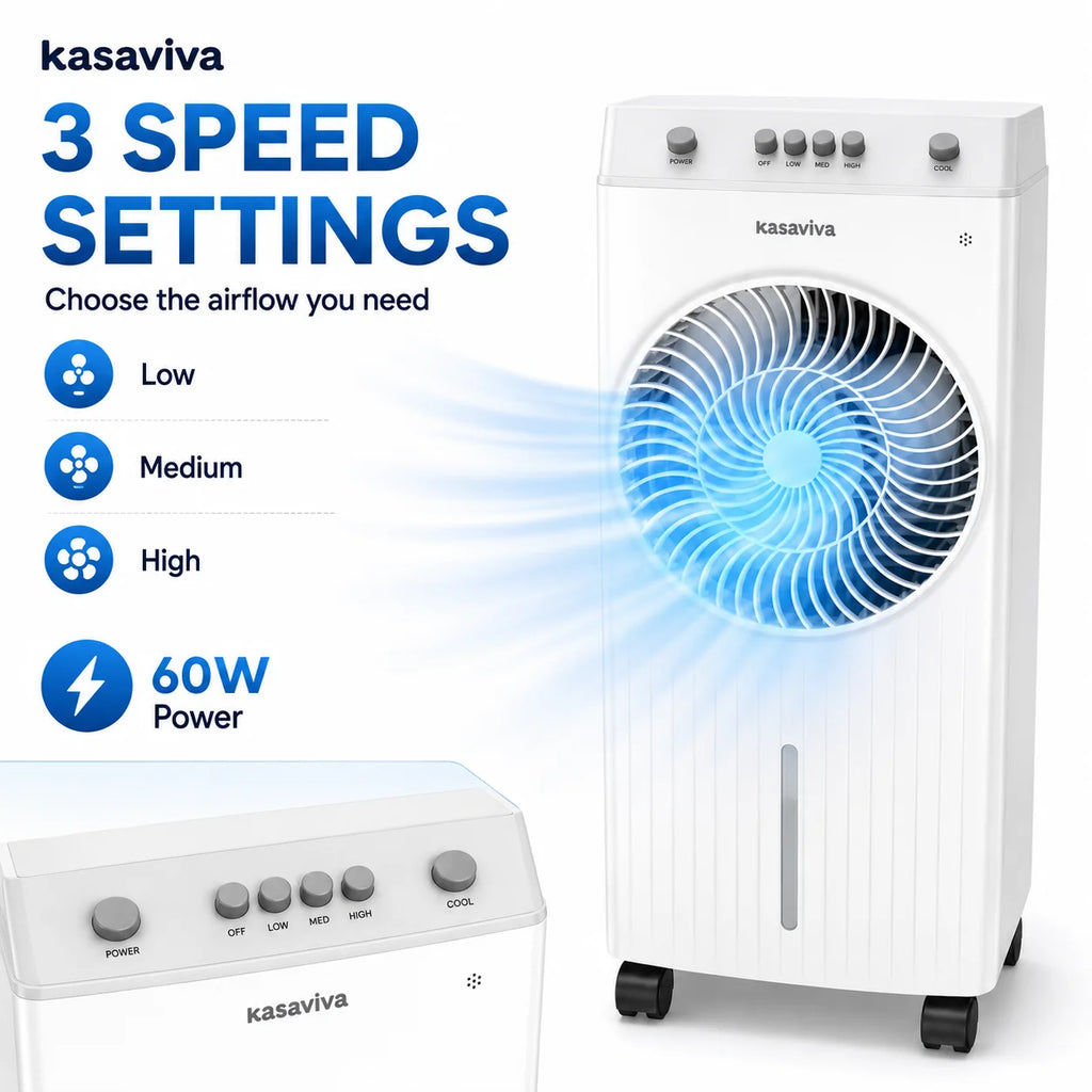 Rafraîchisseur d’air évaporatif 60 W à roulettes – CLEVI Paris