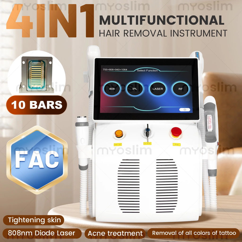 Machine 4-en-1 Laser Diode FAC 5000W 755/808/940/1064nm + Picoseconde + IPL + RF Épilation Détatouage Lifting – CLEVI Paris
