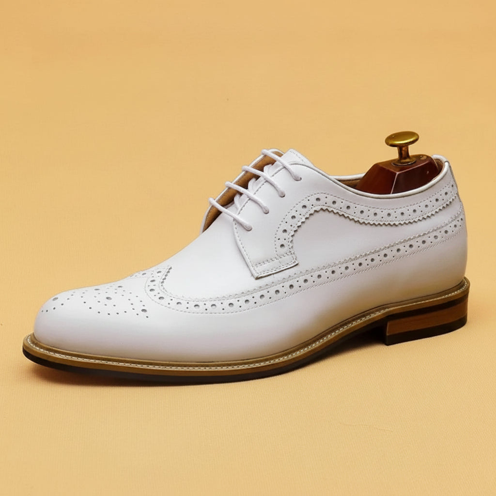 Richelieu Brogue Cuir Véritable Homme | Oxford Blanc Mariage – CLEVI Paris