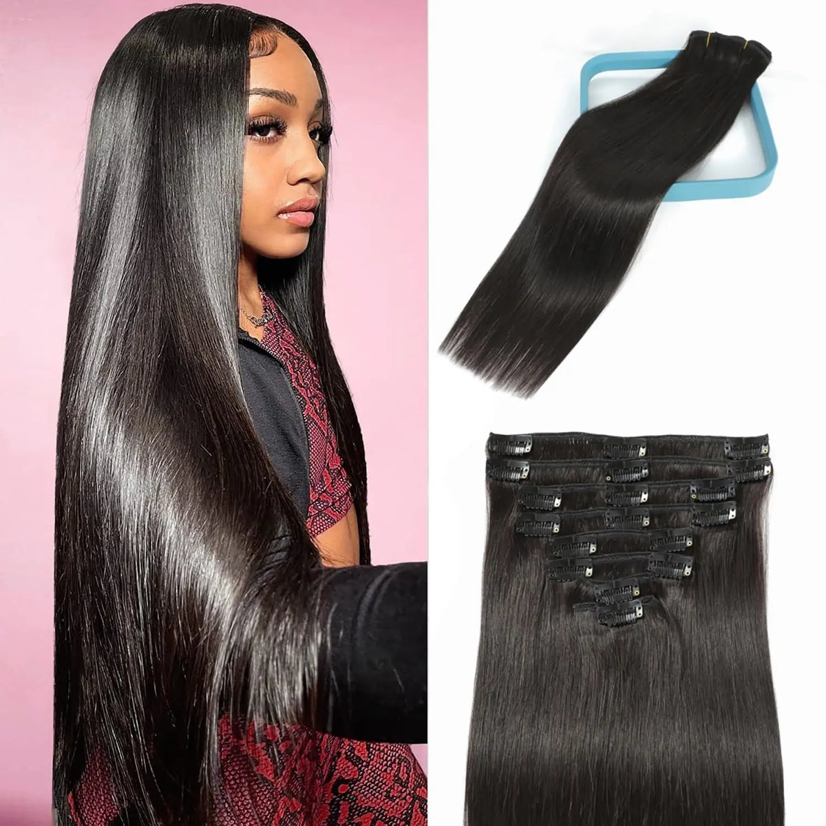 Extensions clip-in lisses, cheveux humains – CLEVI Paris
