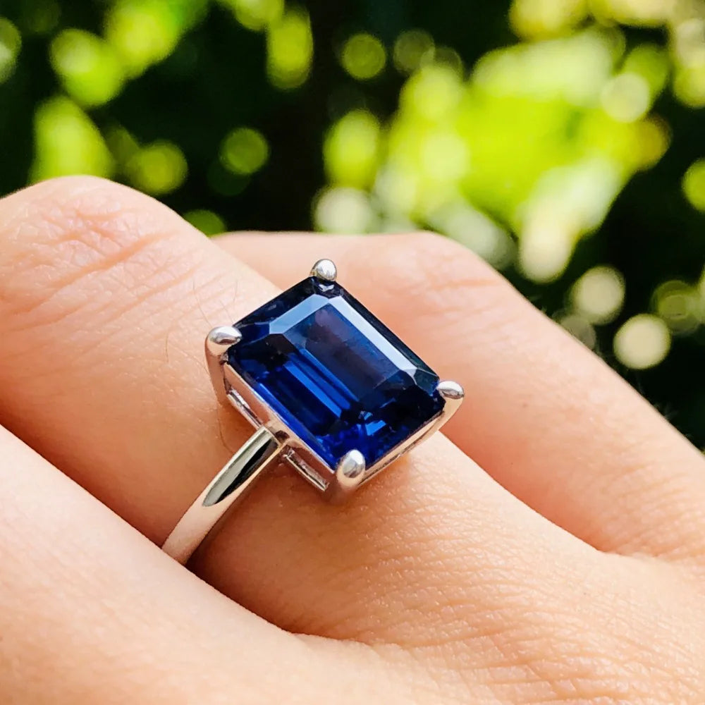 Bague Tanzanite Saphir Taille Émeraude 2CT | Argent 925 Plaqué Platine Vintage – CLEVI Paris