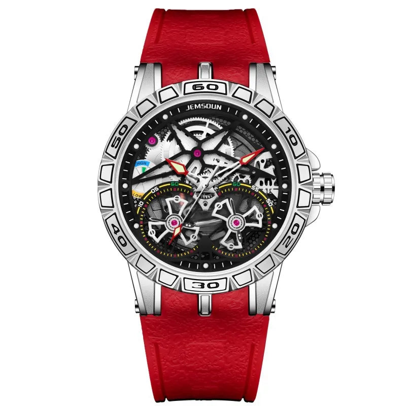 Montre Homme Mécanique Manuel Double Volant Cadran Creux Lumineux Silicone W056 – CLEVI Paris
