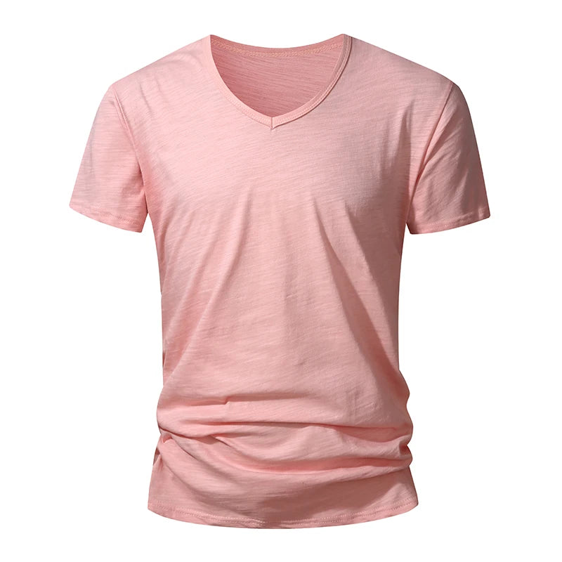 T-Shirt Homme 100% Coton Col V – Manches Courtes, Doux, Casual