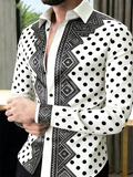 Chemise Homme Manches Longues – Imprimé 3D Luxe & Pois Dorés