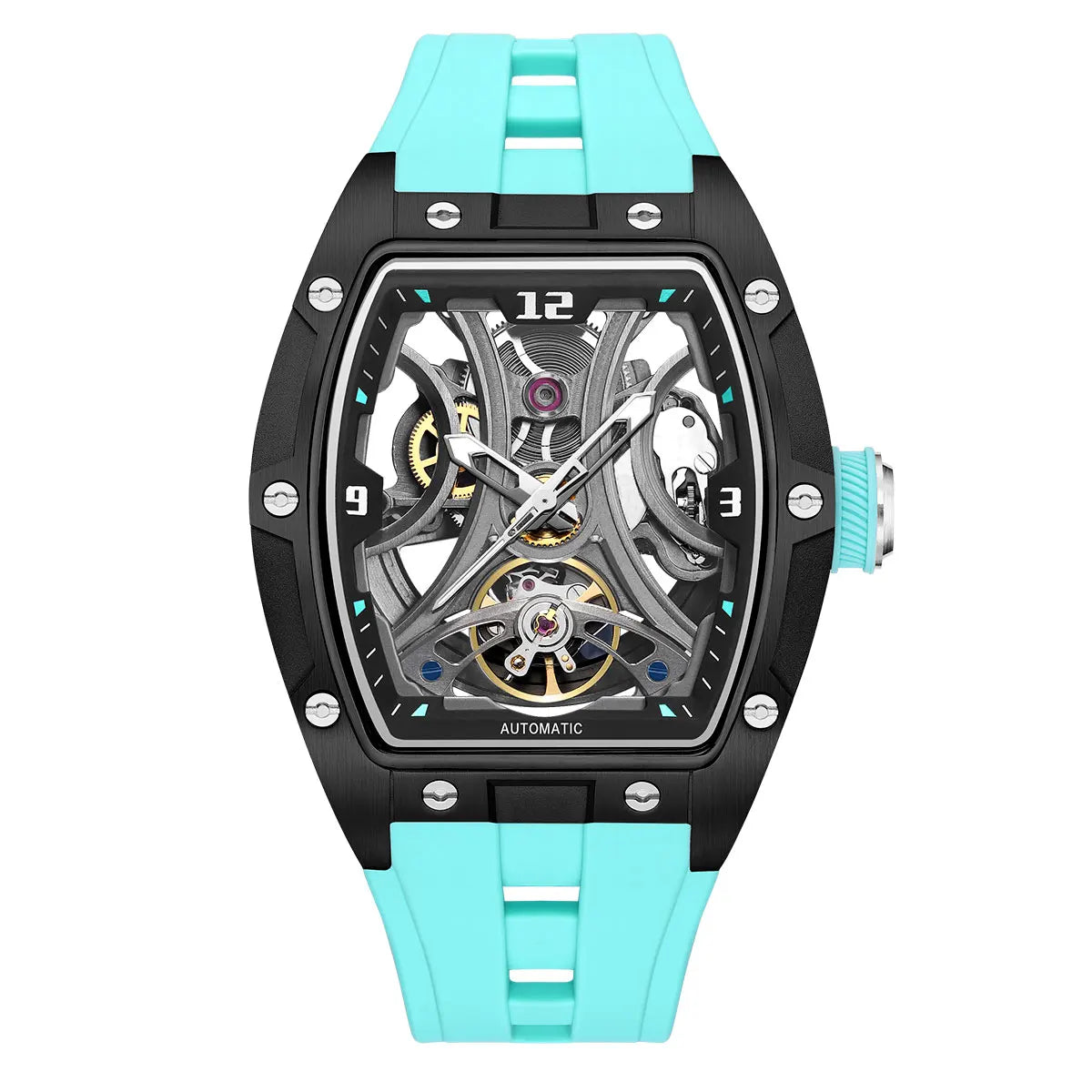 MEGIR Montre Automatique Homme Squelette Transparent Tonneau Acier Silicone Sport – CLEVI Paris