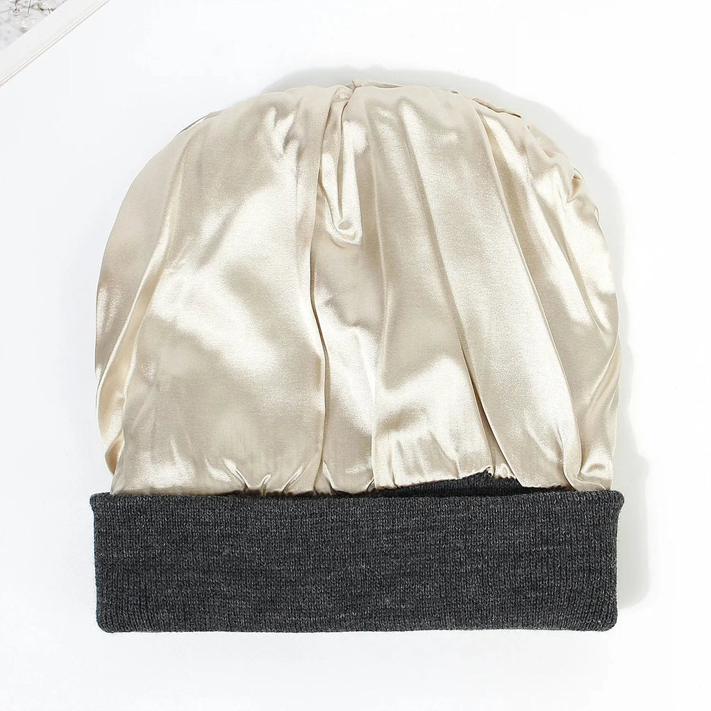 Bonnet Tricoté Doublé Satin Unisexe — CLEVI Paris