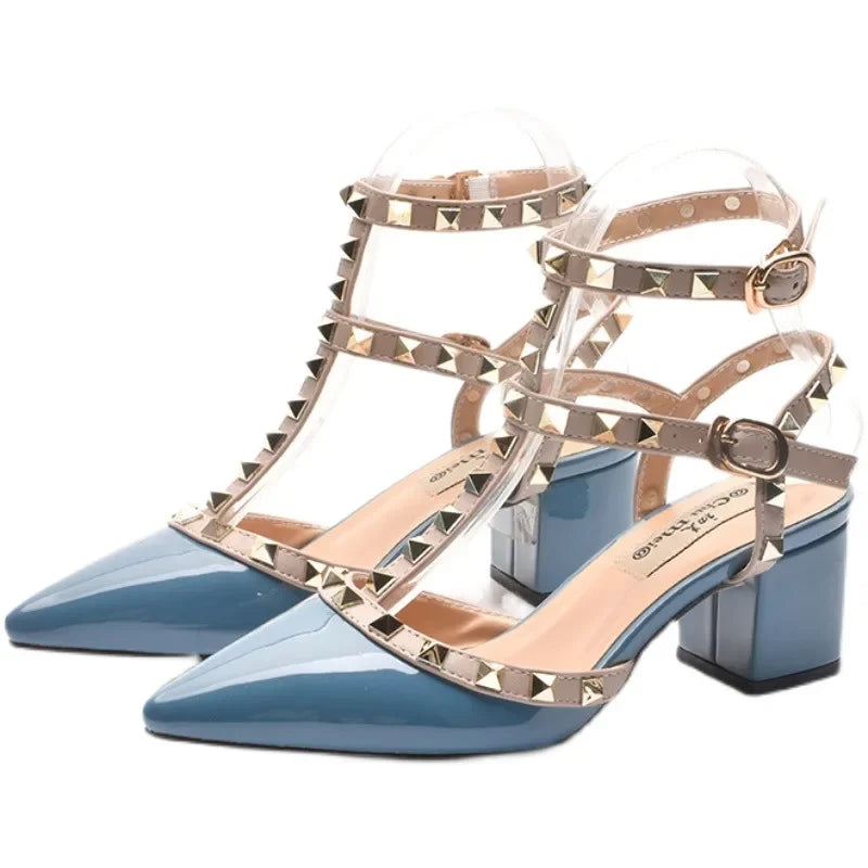 Escarpins Bride T-Strap Talon Carré 5,5cm Cuir Verni Femme – CLEVI Paris