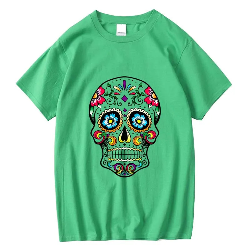 T-Shirt Homme Coton Streetwear Imprimé Tête de Mort Coupe Loose 10 Coloris – CLEVI Paris
