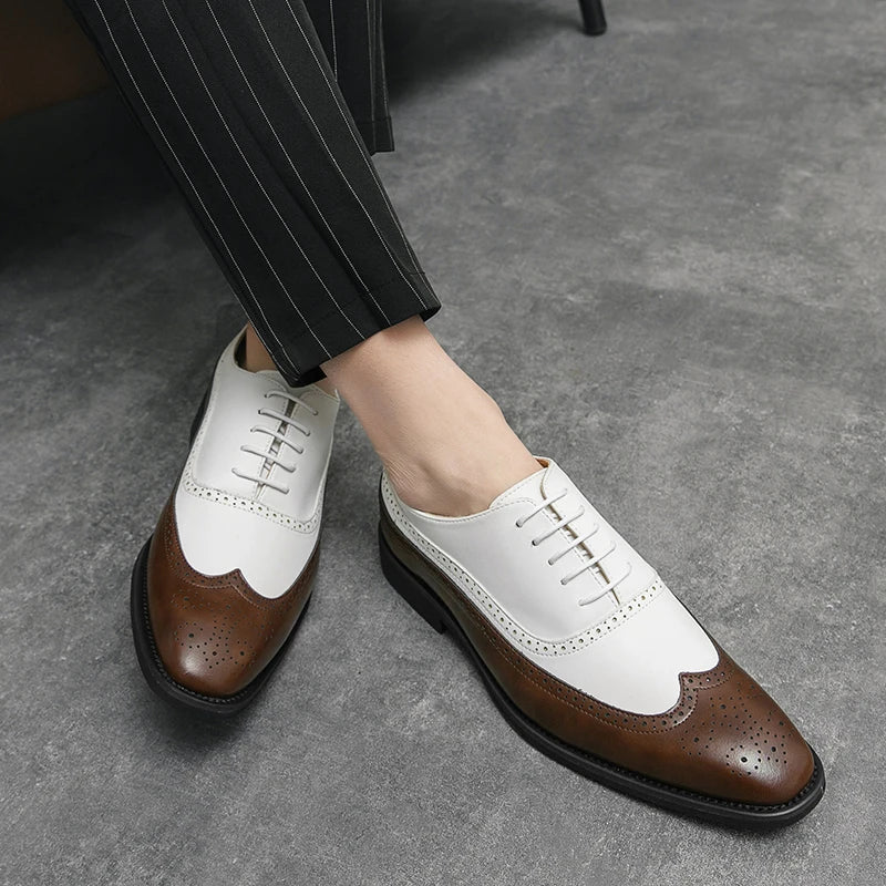Richelieu Oxford Bicolore Homme Bout Fleuri Wingtip Mariage Business EU 38-46 – CLEVI Paris