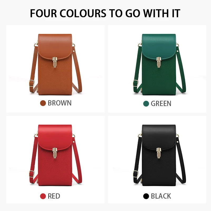 Sac Bandoulière Femme en Cuir Véritable – 8 Compartiments Carte, Poche Zippée