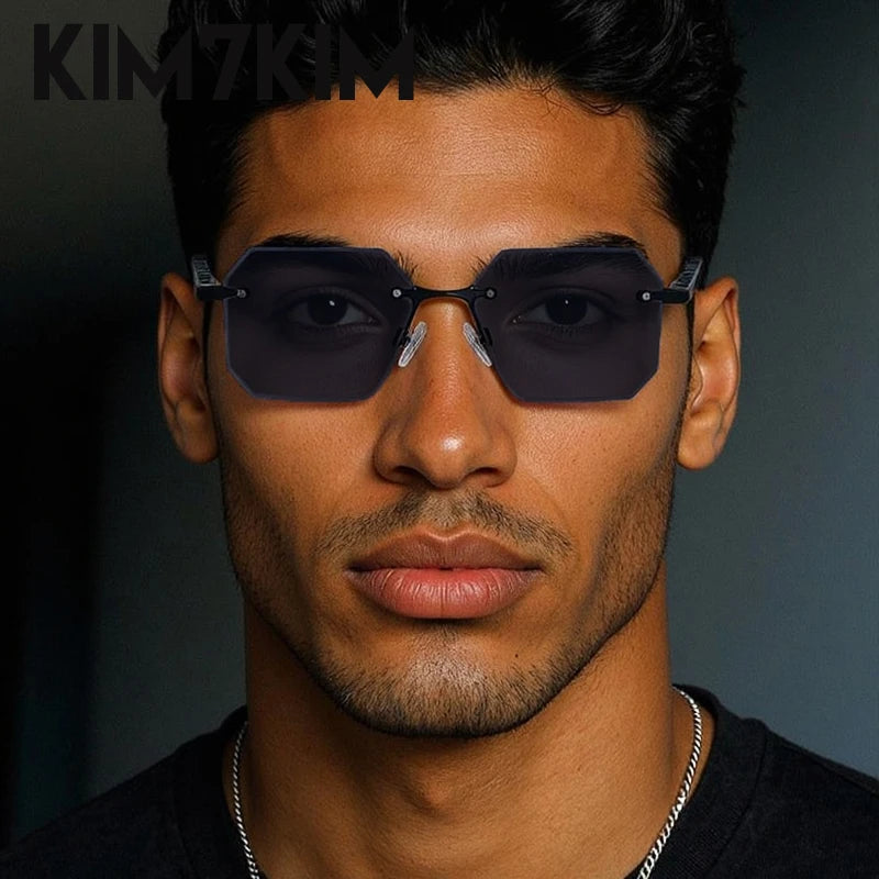 Lunettes de Soleil Punk Sans Monture Carrées Homme – Style Steampunk Polygone UV400 – CLEVI Paris