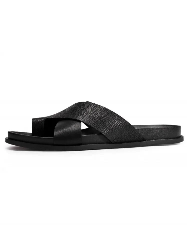 Tongs Homme Cuir Véritable Cross-Strap Plage & Casual – CLEVI Paris