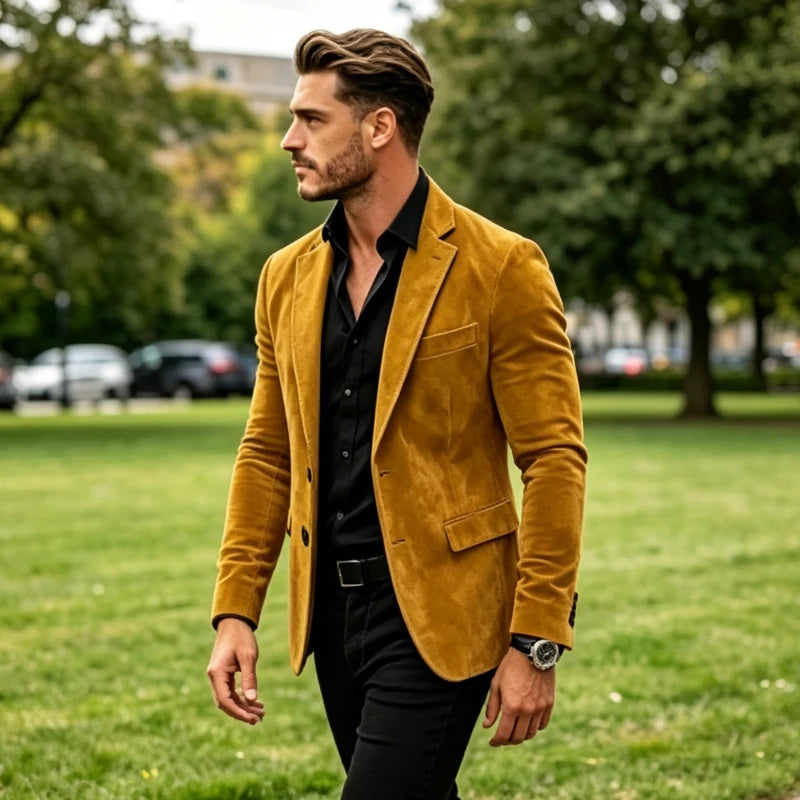 Blazer homme en velours effet suédé 2 boutons – CLEVI Paris