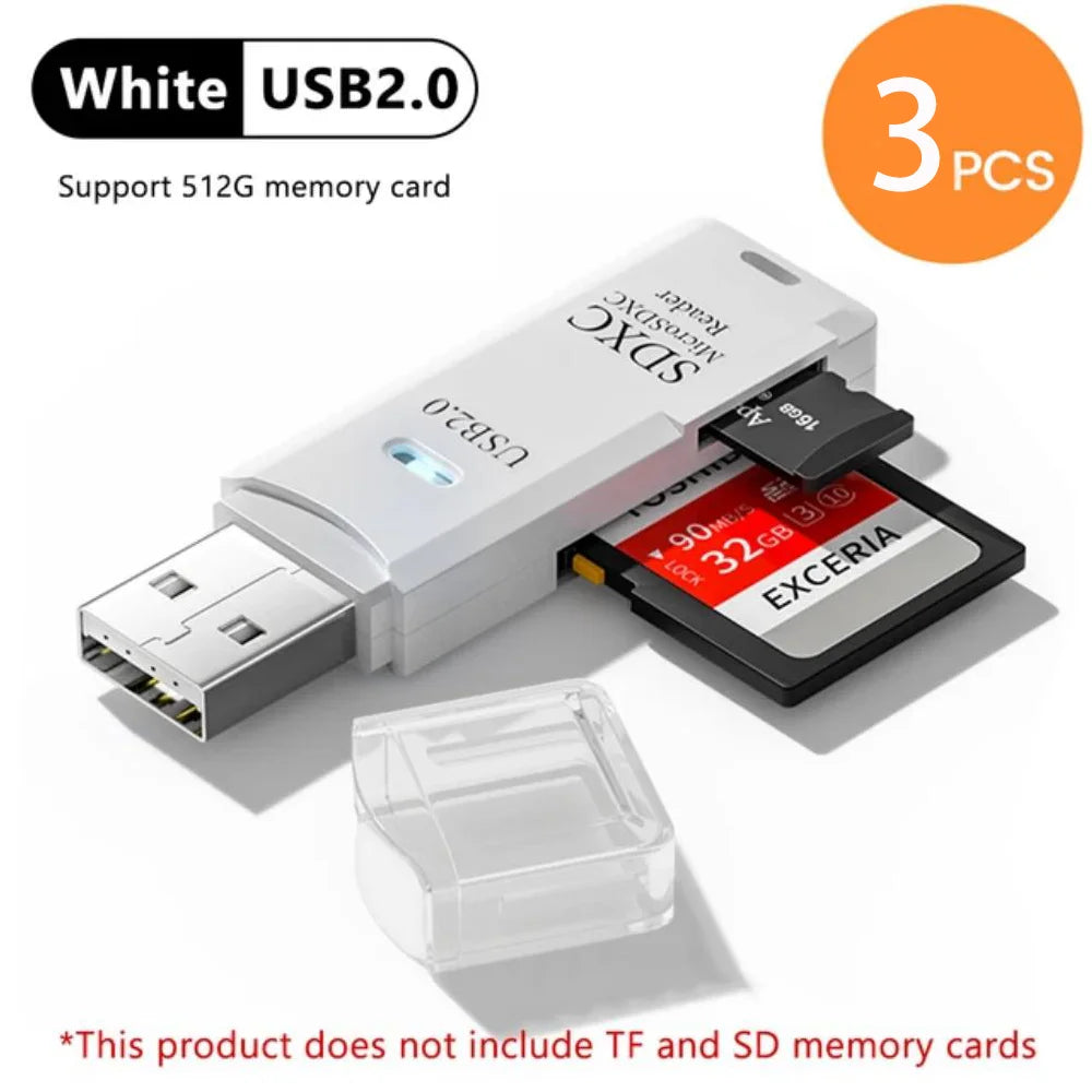 Lecteur de Cartes USB 2-en-1 – SD/TF, USB 2.0 & 3.0, Hub 4 Ports, PC & Laptop