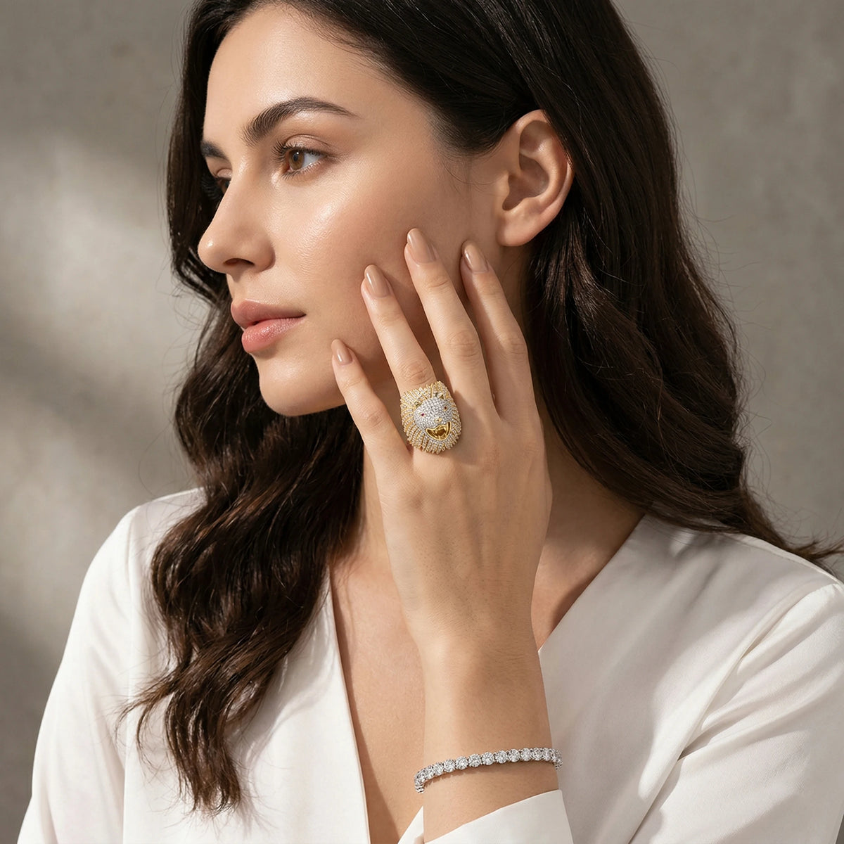 Bague Tête de Lion Moissanite Pavé Argent 925 Or – CLEVI Paris