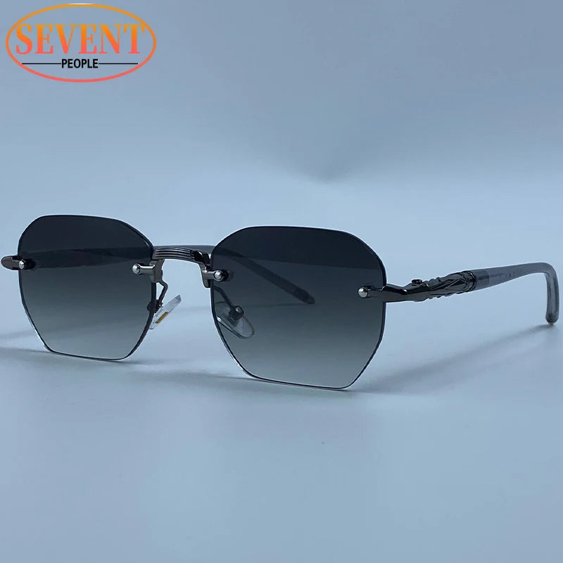 Lunettes de Soleil Steampunk Sans Monture Homme – Style Vintage Polygone UV400 – CLEVI Paris