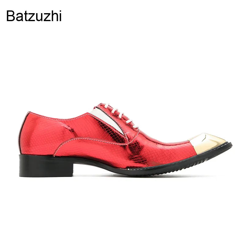 Oxford Homme Cuir Luxe Lacets Bicolore Rouge & Argenté – CLEVI Paris