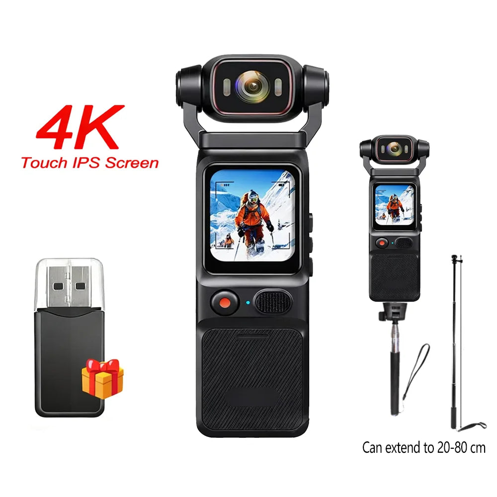 Caméra Sport 4K Pocket – Objectif Rotatif 180°, Stabilisation EIS, Écran Tactile 1,69" & Batterie 3000 mAh – CLEVI Paris