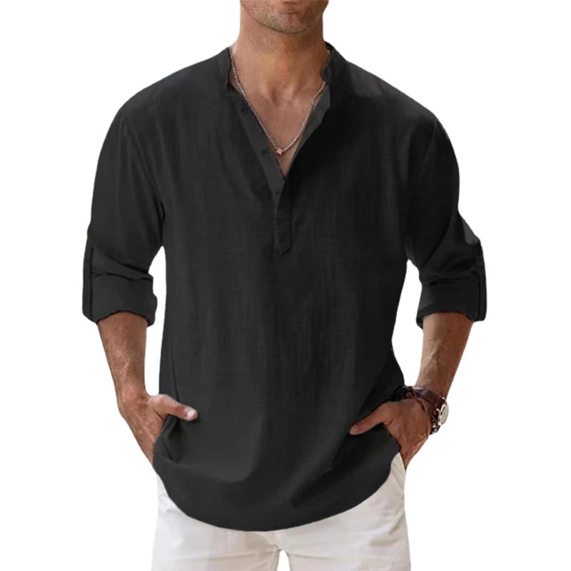 Chemise Lin Coton Homme Manches Longues – Style Casual Plage & Quotidien