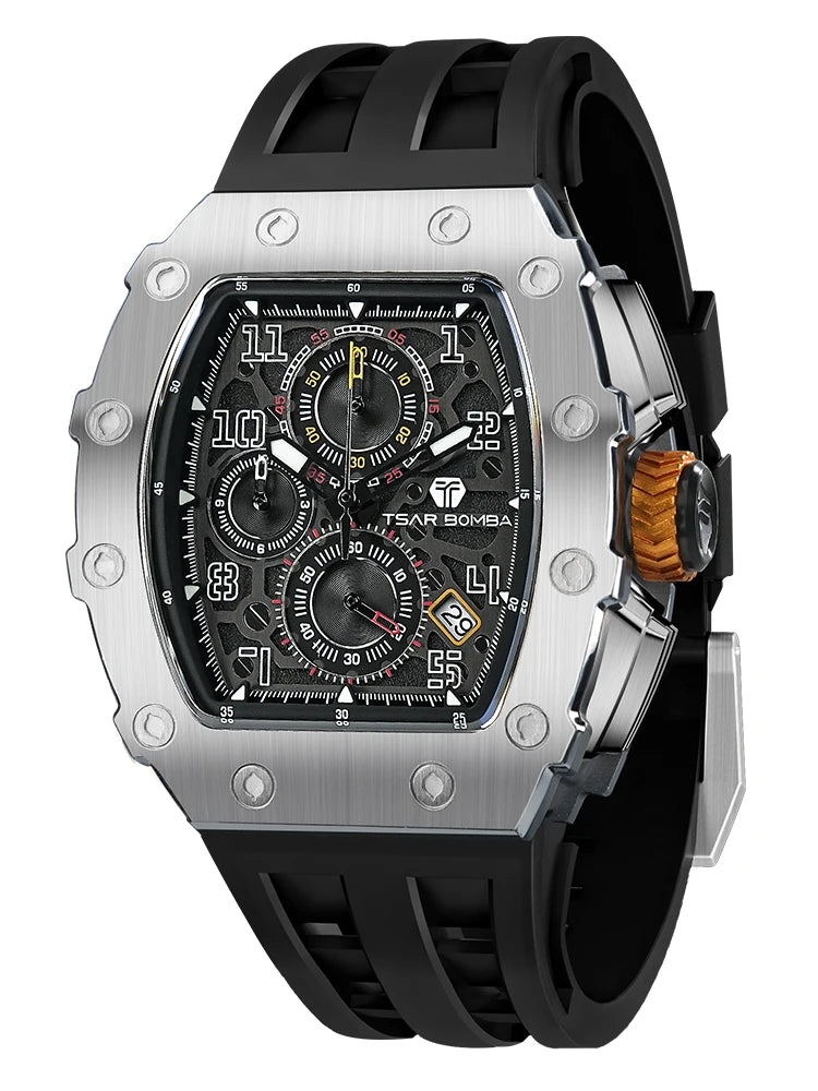 Montre Quartz Homme TSAR BOMBA TB-8204 Tonneau Saphir Chronographe – CLEVI Paris