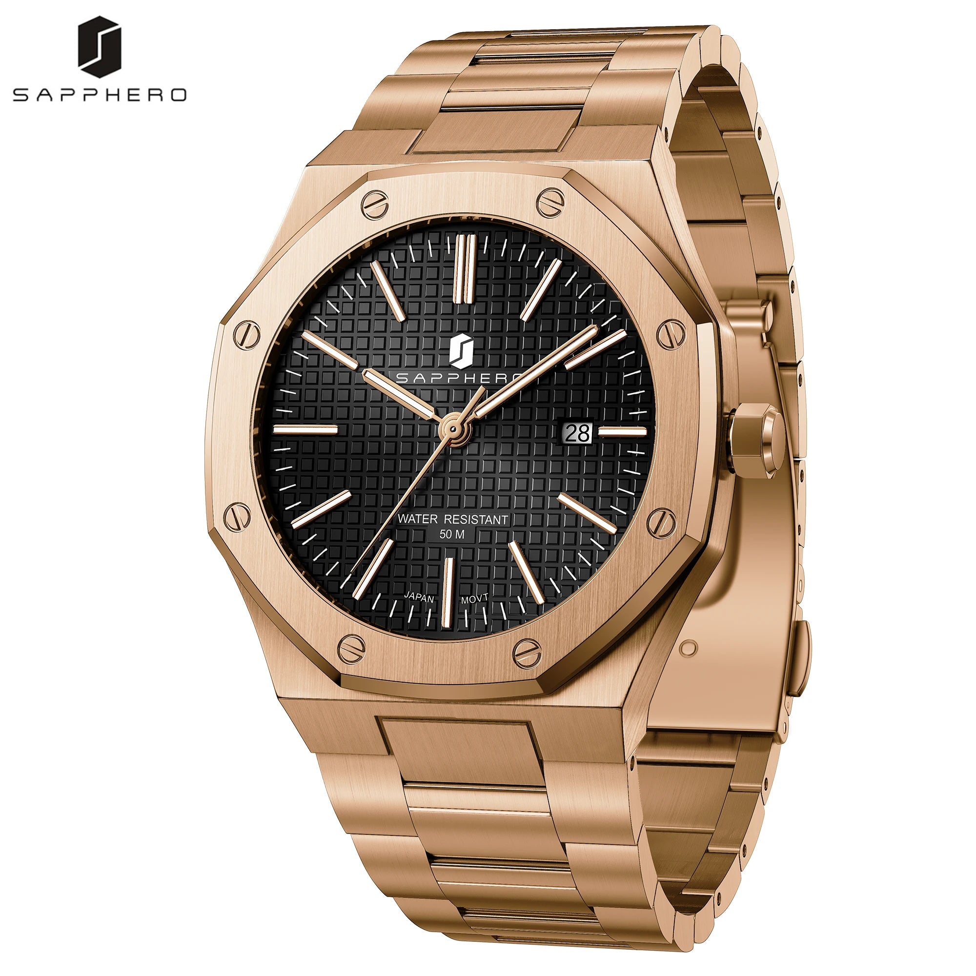 Montre SAPPHERO SO2110 – Quartz Seiko TMI PC32, Acier 316L, Cadran Octogonal, Date, Aiguilles Lumineuses, Étanche 5 ATM – CLEVI Paris