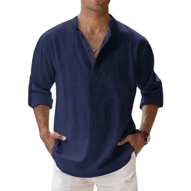 Chemise Homme Coton Manches Longues Col Henley Smart Casual 9 Coloris – CLEVI Paris