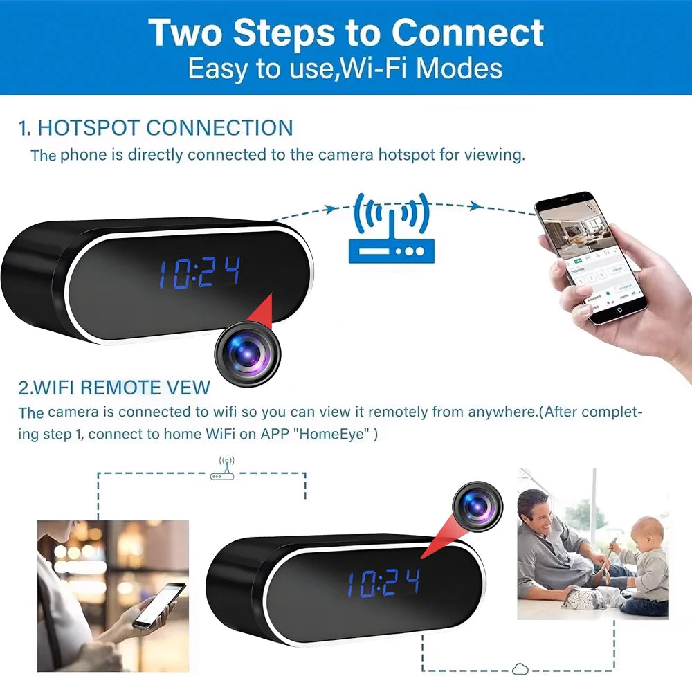 Mini Caméra WiFi 4K HD – Vision Nocturne 9 IR, Détection de Mouvement & Surveillance à Distance – CLEVI Paris