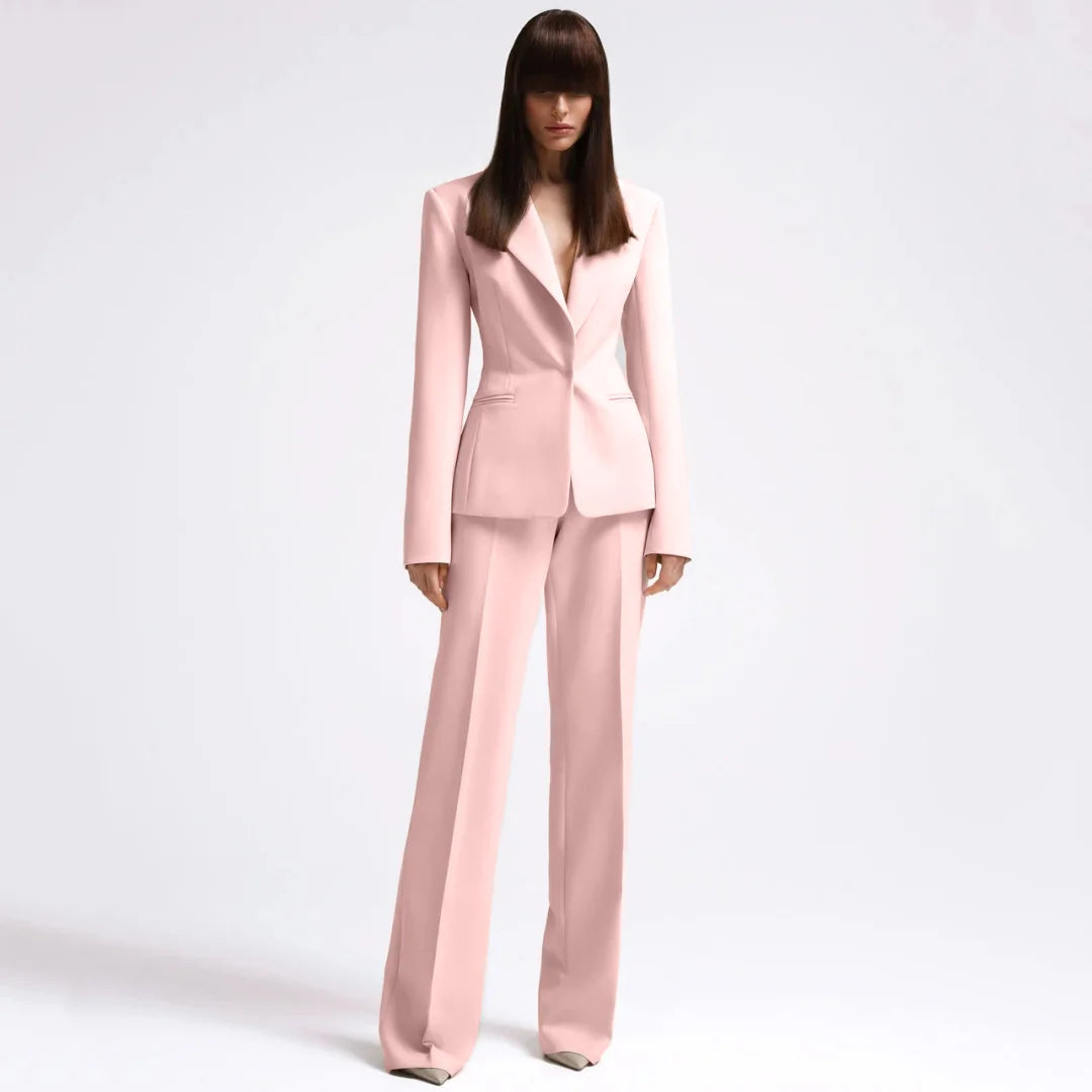 Tailleur 2 Pièces Femme Blazer Pantalon Revers Cranté 13 Coloris – CLEVI Paris
