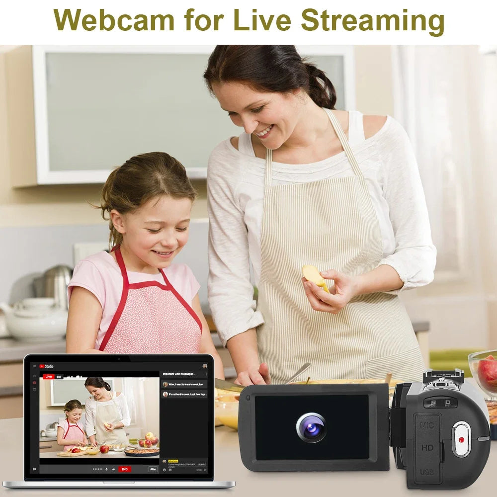 Caméscope Professionnel 4K 48MP WiFi Zoom 18x Écran Tactile 3" 270° – CLEVI Paris