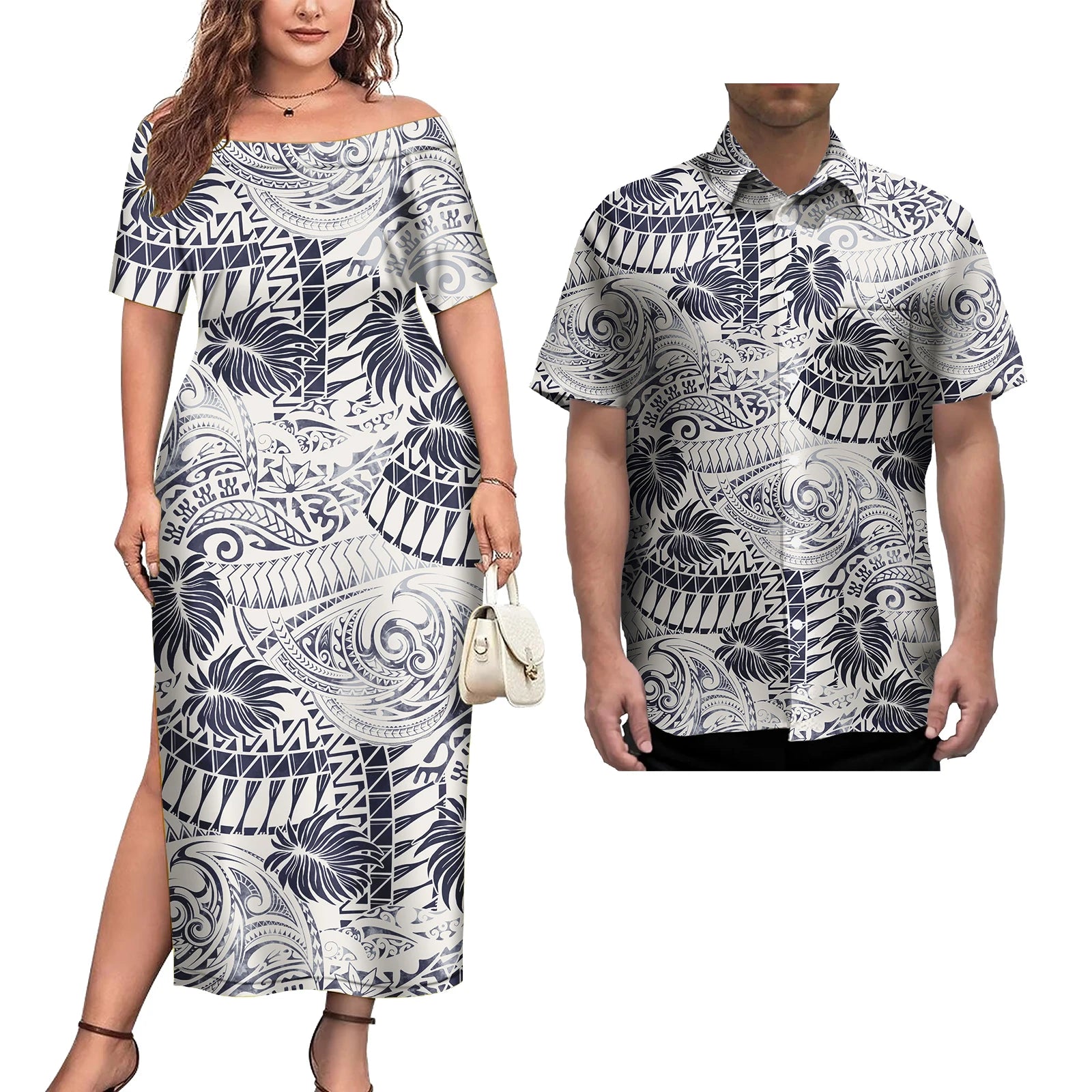 Ensemble Couple 2 Pièces Robe Femme + Chemise Hawaïenne Homme Motif Polynésien – CLEVI Paris