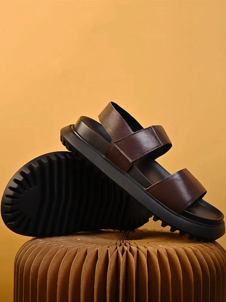 Sandales Homme Cuir de Vache Véritable Plateforme Velcro Antidérapantes – CLEVI Paris