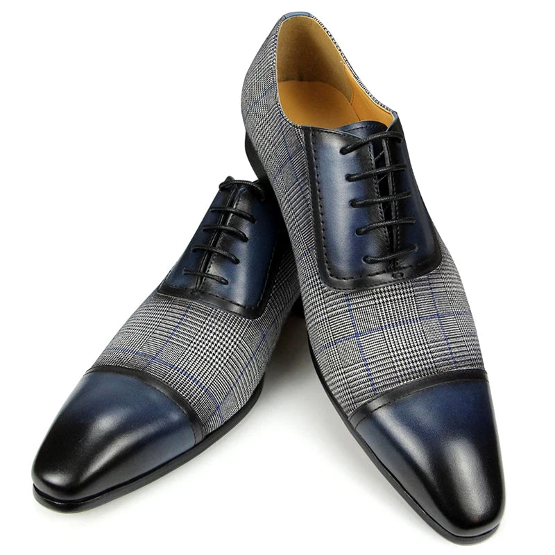 Oxford Homme Cuir Véritable Fait Main Bout Pointu Lacets Style Britannique | Bleu EU 39-47