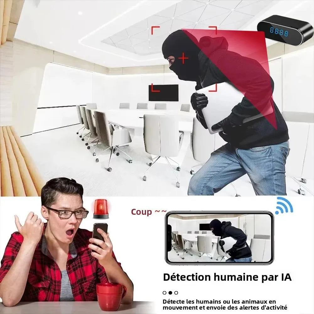 Caméra Horloge WiFi 1080P – Vision Nocturne Infrarouge, Détection de Mouvement & Surveillance à Distance – CLEVI Paris