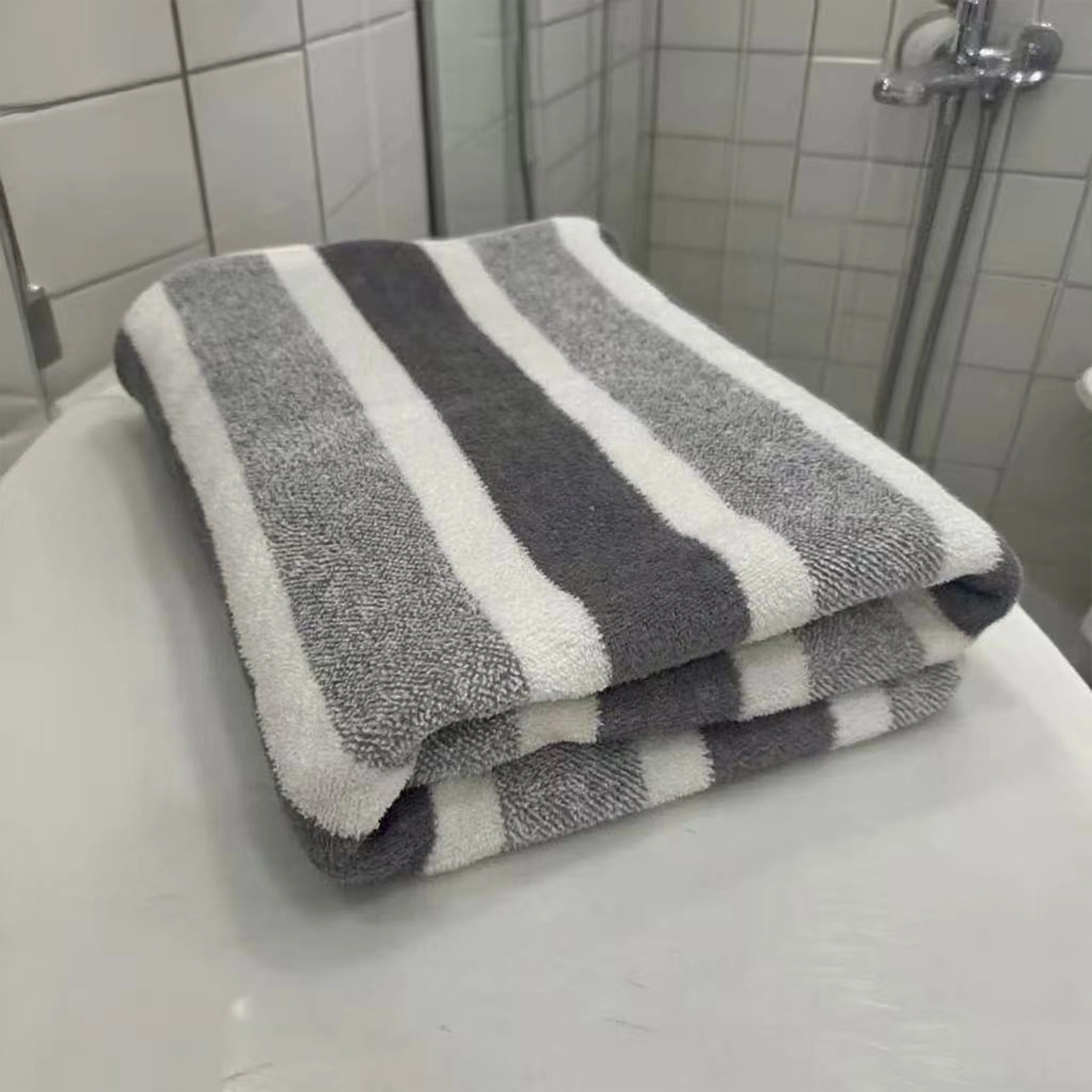 Serviette de Bain Polyester Rayée | Absorption Rapide, Non Pelucheuse, Lavable Machine, 70×130 cm – CLEVI Paris