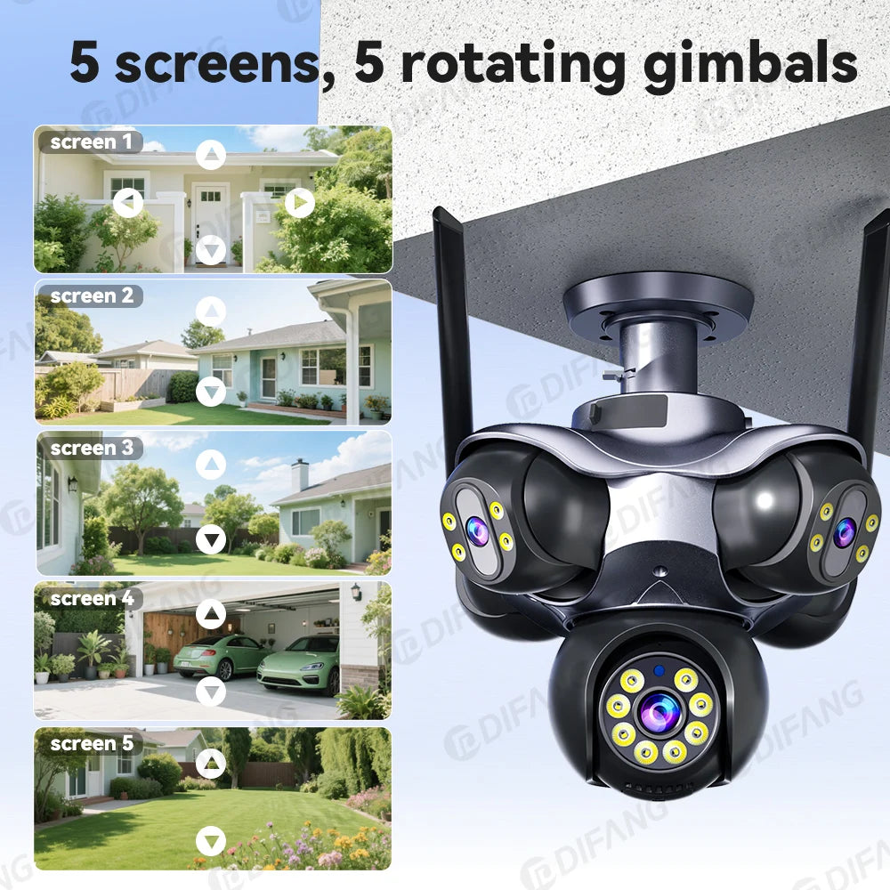 Caméra de Surveillance WiFi 20MP/25MP – 4 ou 5 Objectifs PTZ 360° Vision Nocturne – CLEVI Paris
