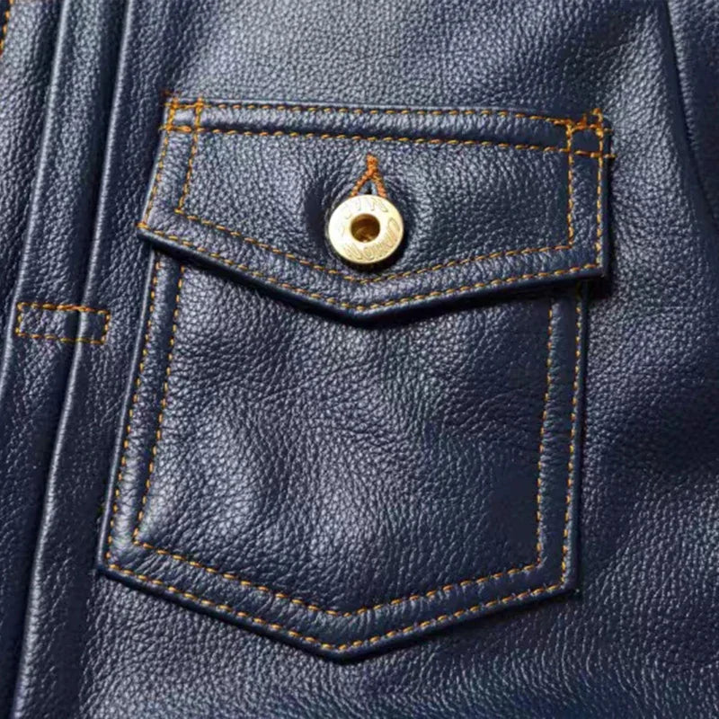 Veste homme en cuir de vache, col rond – CLEVI Paris