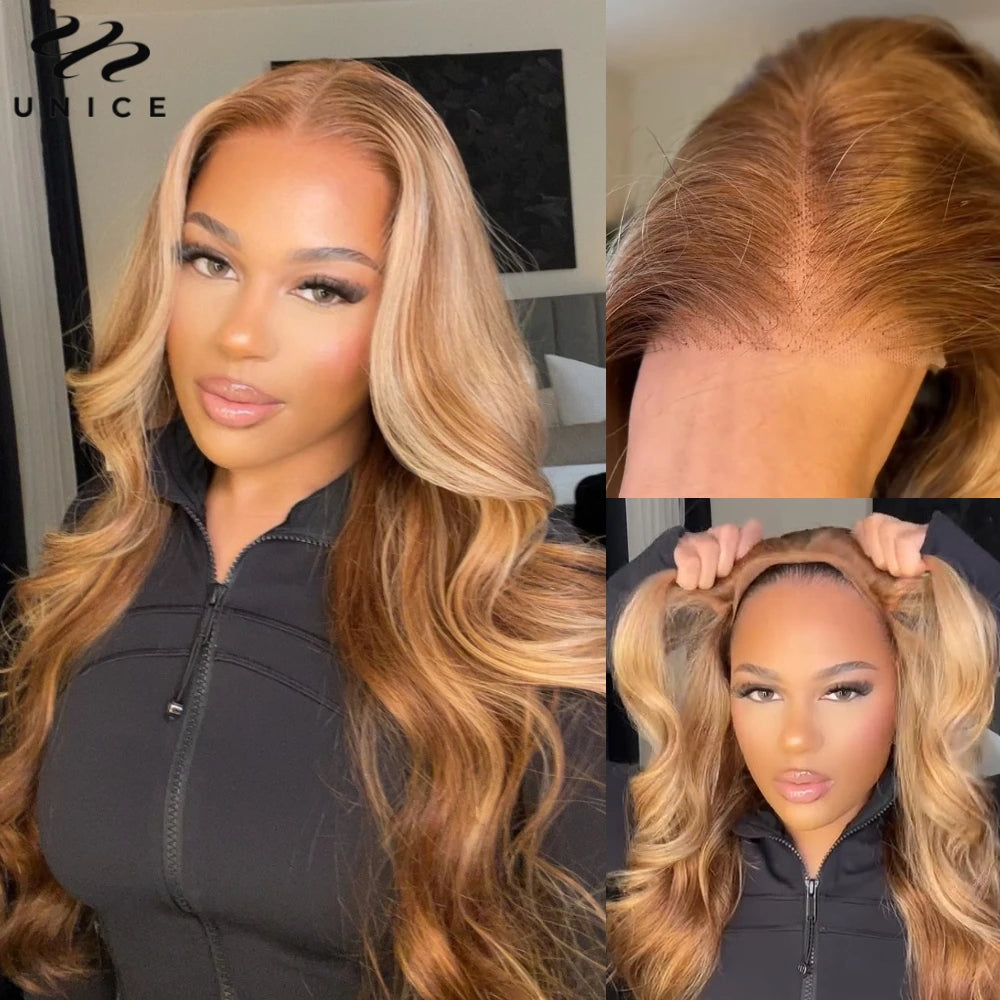 Perruque Body Wave Brun Reflets Blonds 7x5 Lace Glueless 100% Cheveux Humains 16-24 Pouces – CLEVI Paris