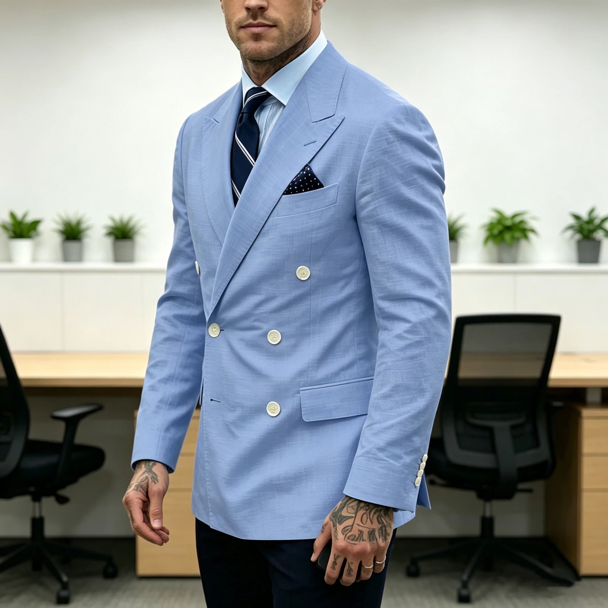 Blazer Homme Double Boutonnage Slim Fit Lin – CLEVI Paris