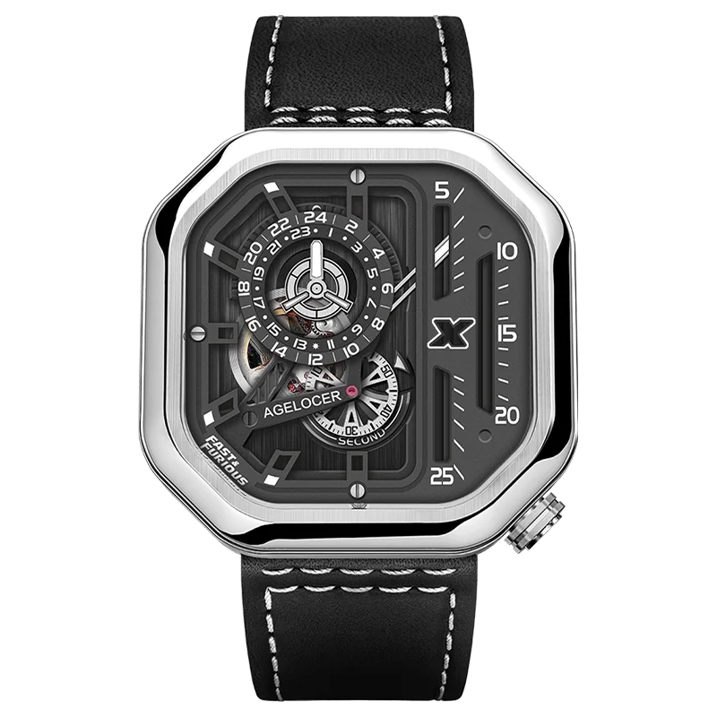 Montre Homme Automatique AGELOCER Racing Cyberpunk – Squelette 4 Couches Verre Saphir Étanche 5 Bars London Design Award – CLEVI Paris