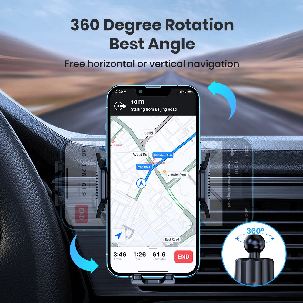 Support Téléphone Voiture TOPK — Verrouillage Automatique, Rotation 360°, Grille d’Aération, Universel | CLEVI Paris